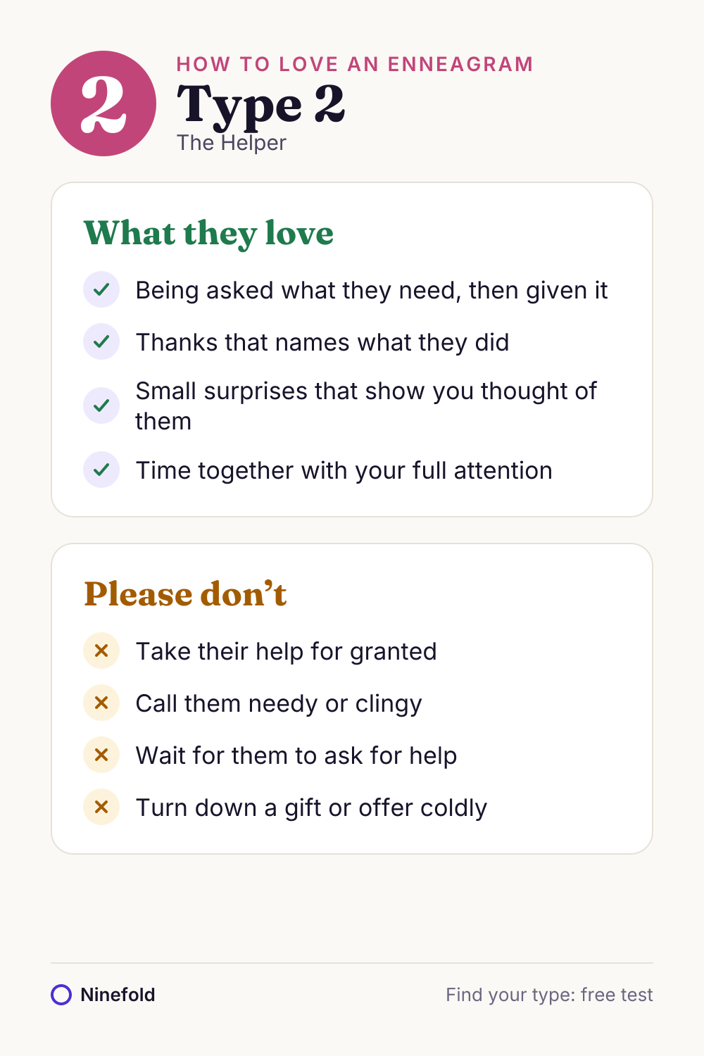 How to love an Enneagram Type 2: what they love and what to avoid