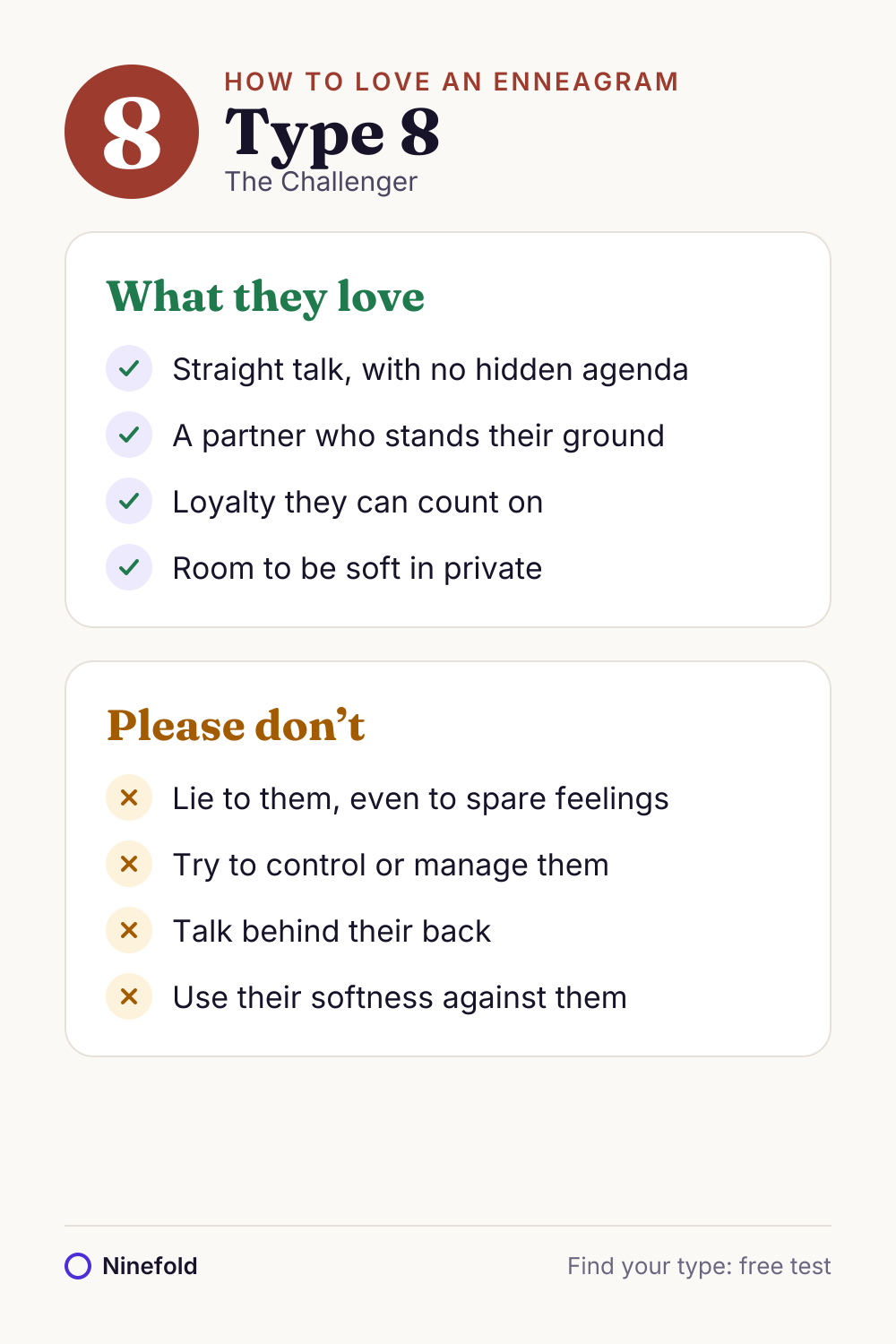 How to love an Enneagram Type 8: what they love and what to avoid