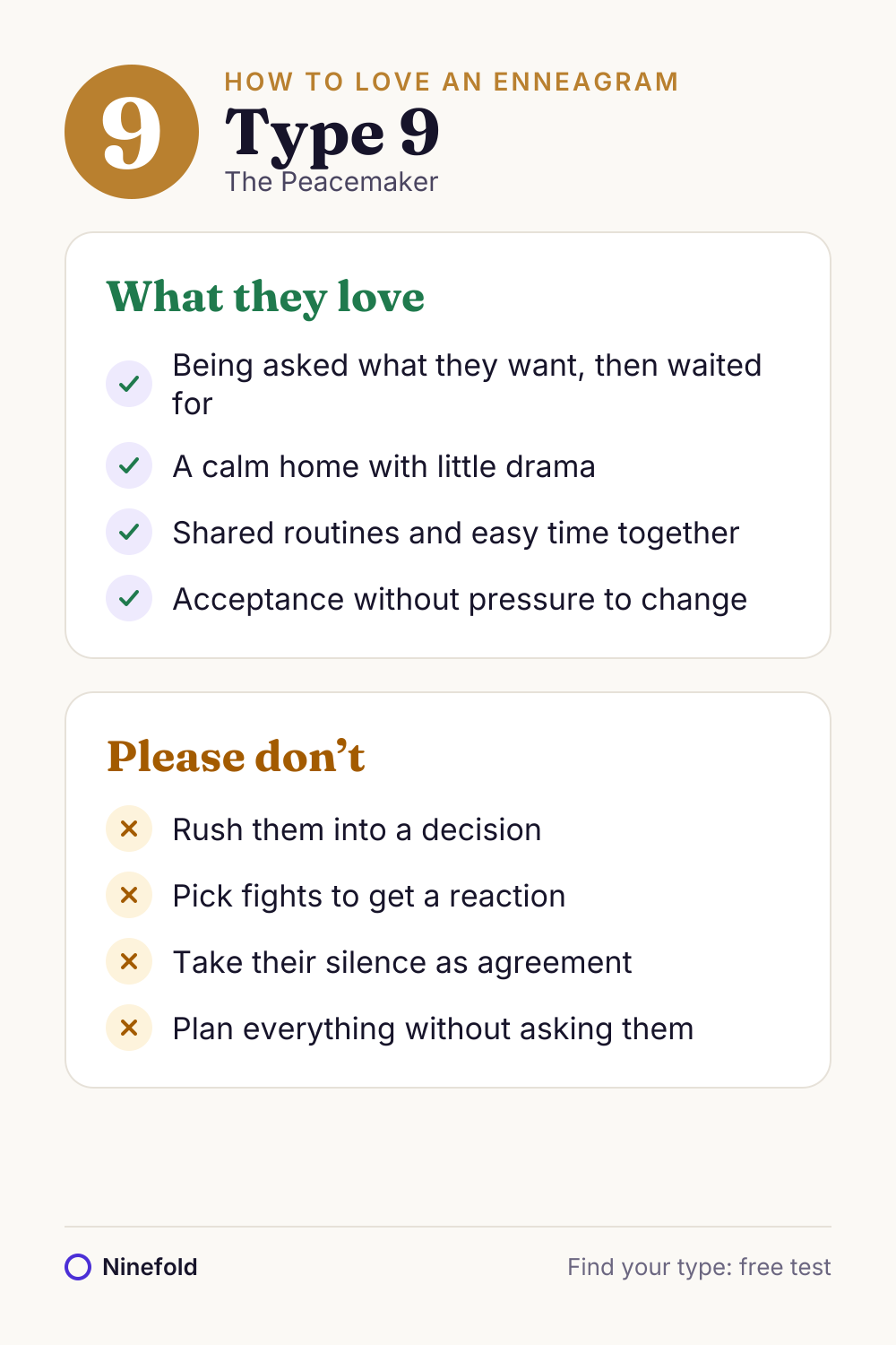 How to love an Enneagram Type 9: what they love and what to avoid